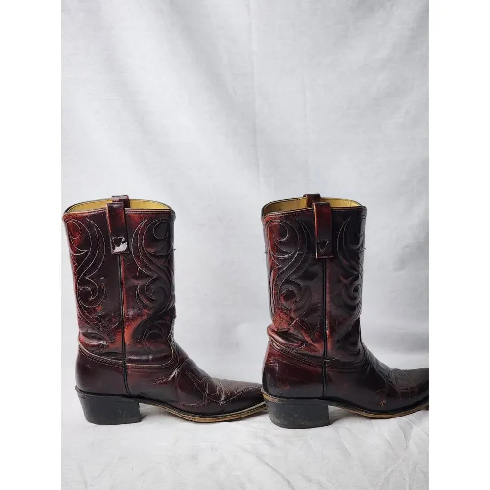 Acme Circle A Men's Size 8 E Western Brown Embroidered Leather Cowboy Boots